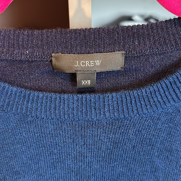 J Crew 40% wool navy and teal long sleeve crew neck sweater size XXS - Picture 2 of 3